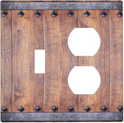 Light Switch Cover Plate Rustic Farmhouse Barn Door Vintage Wood 2 Gang Decorative Switch Plates 1 Toggle Duplex Combo Outlet Covers GFCI Wall Plates for Bathroom Cabin Decor