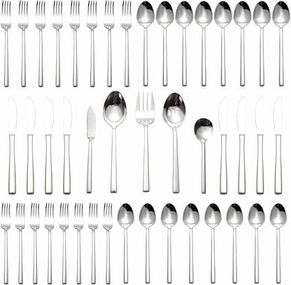 Silverware Set for 8,45 Pieces Forged Stainless Steel Flatware Set Cutlery Set,Heavy Duty and Modern Desgin,Fancy Tableware Cutlery Set for Home,Restaurant (Silver Cube 45)