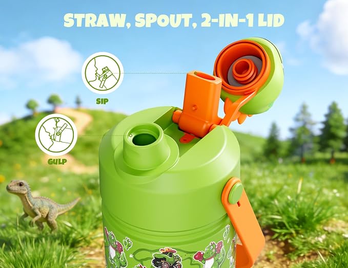POWCAN Kids Water Bottle for School: 2-in-1 Straw Spout Lid - Image 3