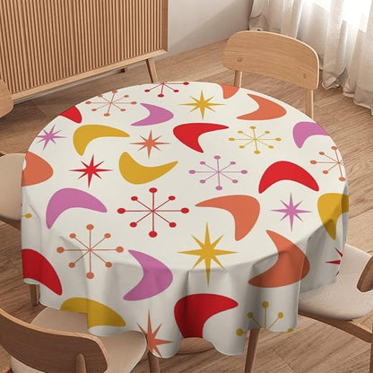 Mid Century Modern Round Tablecloth, Vintage Abstract Colorful Geometrics Modern Art Tablecloth for Home Party Dining Room Kitchen Decor 36Inch(90cm)