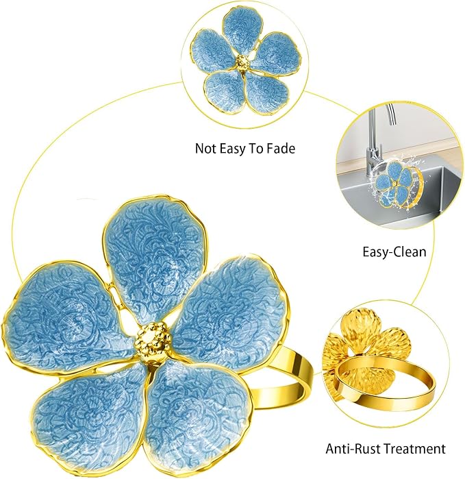 Flower Napkin Rings Set of 8, European Palace-Style Glaze, High-Temperature - Image 3
