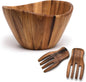 Acacia Wave Bowl with Salad Hands by LipperInternational