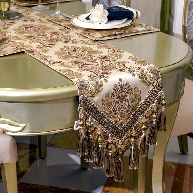 European Jacquard Fabric Multi-Tassels Table Runner - Image 4