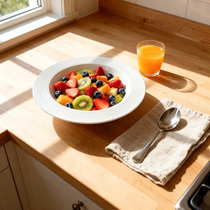 Pasta bowl rim Plate Set of 4, 9.8 inch Ceramic Rimmed Pasta Plates, - Image 8