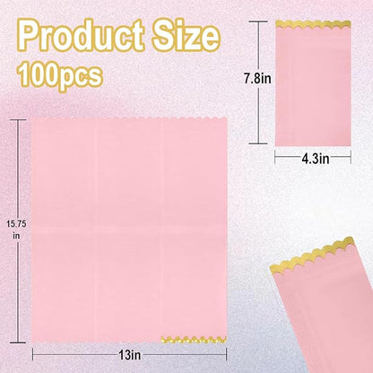 100 pack Pink Cocktail Napkins with Gold Foil Accents Scalloped Edges 4 x 8 inch Beverage Disposable Napkin Party Decoration Wedding Bridal and Baby Shower Dinner Lunch Supplies (Pink Mix)