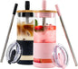 Pandaloo® Glass Cups With Lids and Straws -20 Fl Oz- Perfect Size Iced Coffee by Pandaloo