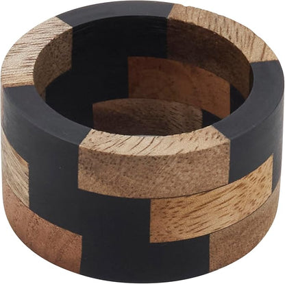 SARO LIFESTYLE Mango Wood & Resin Napkin Rings – Modern Block Pattern by SaroLifestyle