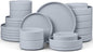 E-far Dinnerware Sets with Pasta Bowls, 24-Piece Stoneware Plates and Bowls Sets for 6 | Microwave & Dishwasher Safe Kitchen Modern Dish Set, Speckled Gray