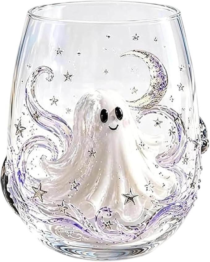 3D Halloween Embossed Handmade Glass Cup Pumpkin Ghost Black Cat | Handmade - Image 5