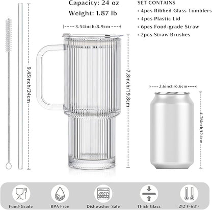 INSETLAN 24 oz Ribbed Glass Tumbler - Image 2