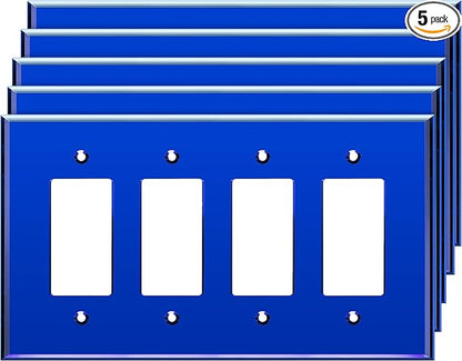 LIDER Reflective Acrylic Decorator Wall Plate, Mirrored Light Switch Plate, Plexiglass Outlet Cover, Acrylic Glass, Oversized 4-Gang 5.25" x 8.88", LWP-34O-ABL5P, Blue, 5 Pack