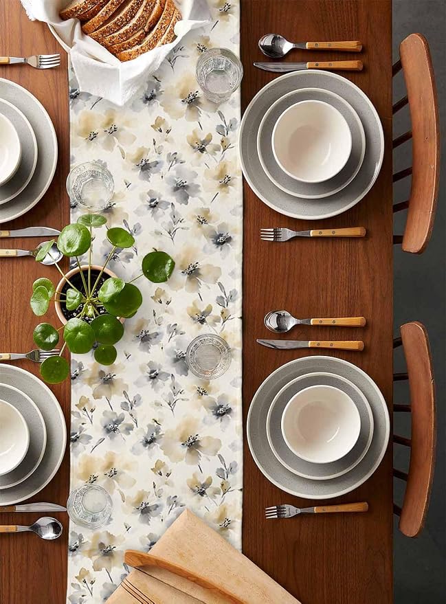 Watercolor Flower Short Table Runners 36 Inches, Cotton Linen Fabric Table - Image 5