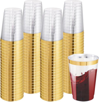 IOOOOO 100 Pack 12 oz Gold Plastic Cups, Disposable Wine Glasses Cocktail by I00000