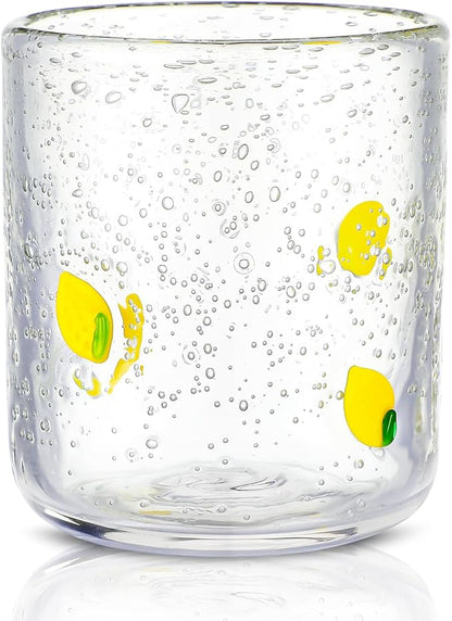 Icon Juice Glasses, 14oz Stemless Wine Drinking Juice Glass Cup for Valentine Party Supplies Gift(1 Pcs,Lemon)