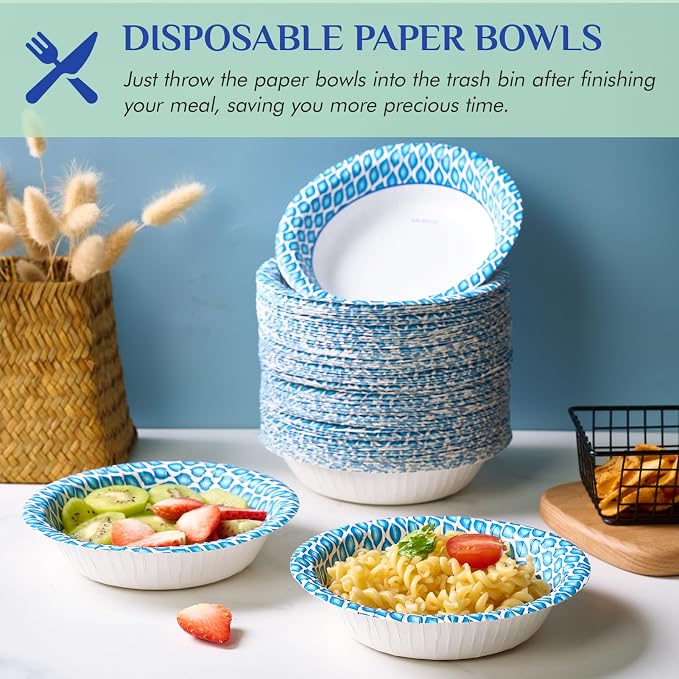 MUCHII 180 Count Paper Bowls 16 oz, Printed Soak Proof Disposable Bowls Bulk - Image 4
