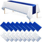 16Pack Disposable Plastic Tablecloths and Satin Table Runner Set White and Blue by MASHAN