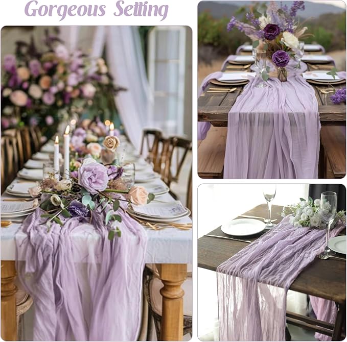 6 Pieces Lilac 10FT Cheesecloth Table Runner Boho Gauze Fabric Table Runner - Image 6
