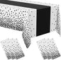 Oudain 3 Pcs White and Black Tablecloth for Parties Plastic Dot Tablecloths Printed Table Runner Waterproof Disposable Rectangle Table Cover for Christmas Birthday Wedding Party, 54" x 108"