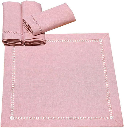 Grelucgo Handcrafted Pink Color Dining Table Napkins, Double-Hemstitched) by Grelucgo