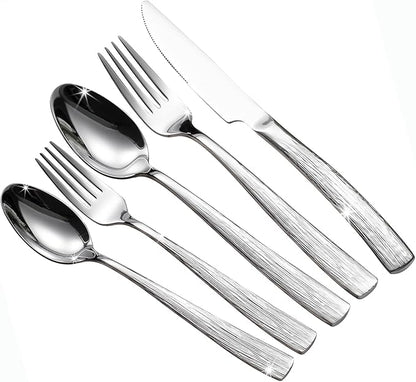 20-Piece Silverware Set for 4, CITESANA Heavy Duty Stainless Steel Flatware Set with Ripple Handles, Mirror Polished Kitchen Cutlery Set