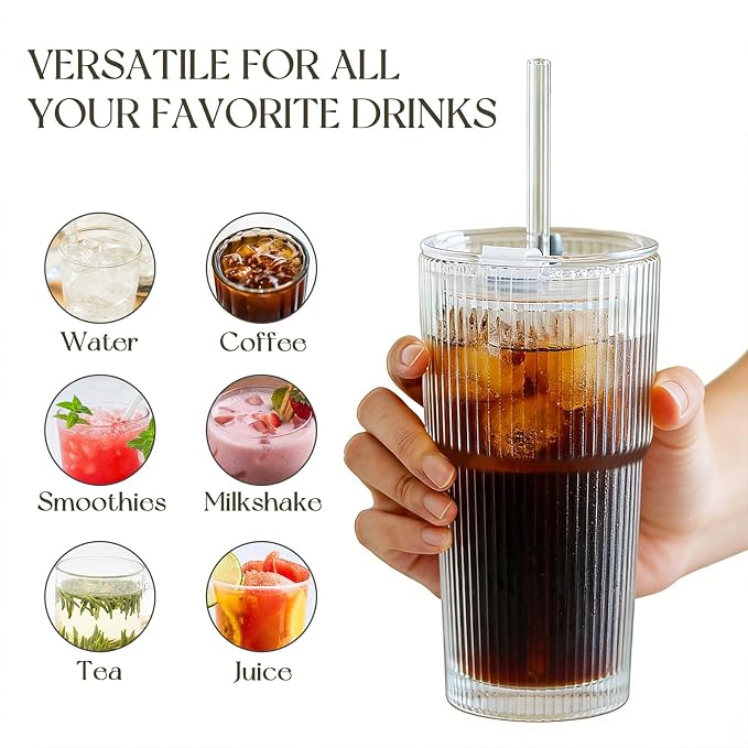 KEMORELA 20oz Ribbed Glass Tumblers - Image 8