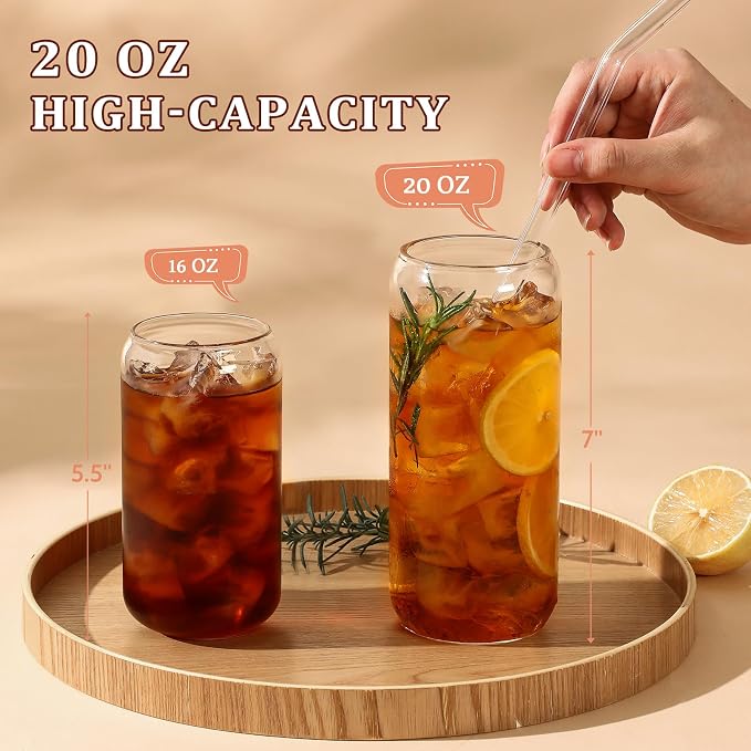 VITEVER 20 OZ Glass Cups with Bamboo Lids and Glass Straw - Image 2