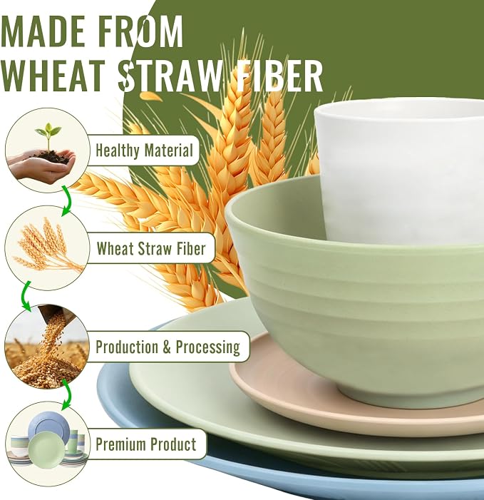 40 PCS Wheat Straw Dinnerware Sets Unbreakable Dishes Set - Image 9