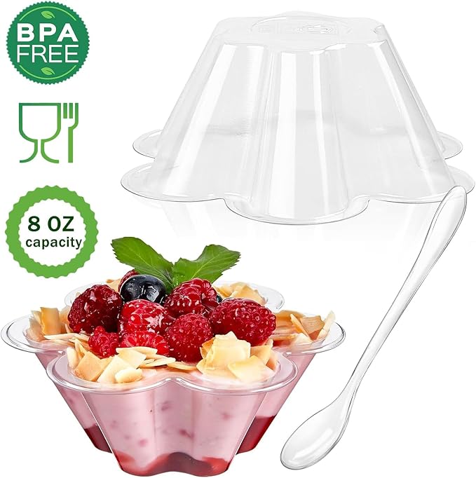 TOFLEN 8 oz Dessert Cups with Spoons, 200 Pack | Clear Plastic, Disposable - Image 3