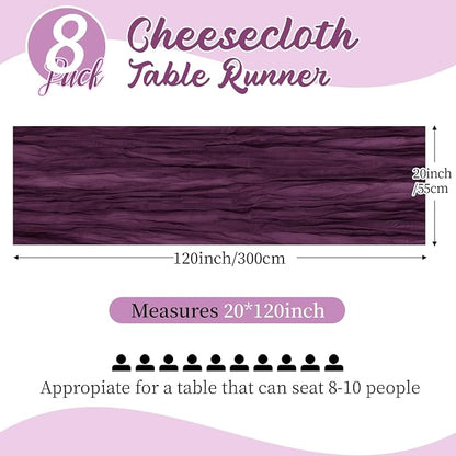 8 Pack Dark Purple Cheesecloth Table Runners 20x120 Inch Gauze Table Runner - Image 2