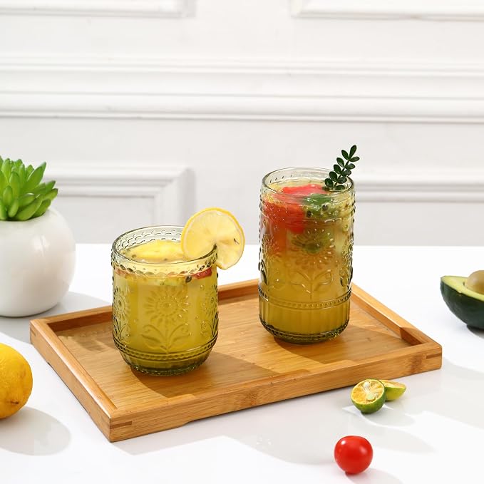 Green Drinking Glasses Set of 12, 16 Oz Highball & 13 Oz Cocktail Glasses - Image 3