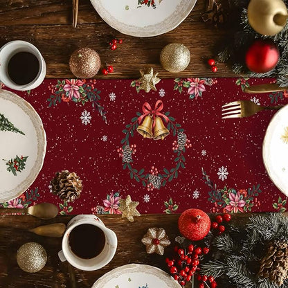 Christmas Reindeer Short Table Runners 36 Inches, Cotton Linen Fabric Red Table - Image 6