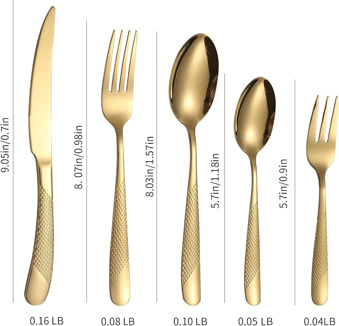 Hammered Silverware Set Gold Modern Stainless Steel Flatware - Image 6