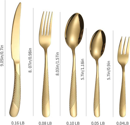 Hammered Silverware Set Gold Modern Stainless Steel Flatware - Image 6