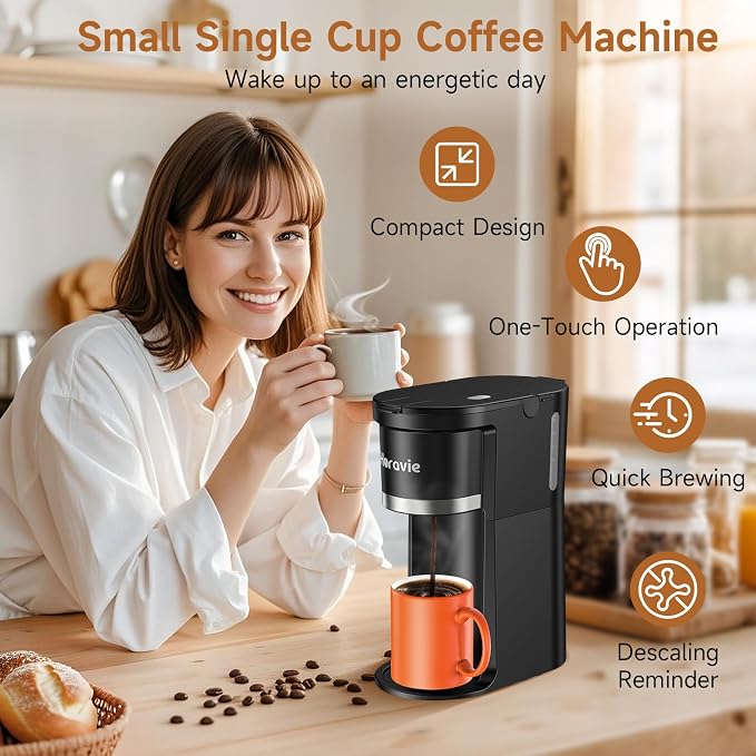 Small Single Serve Coffee Maker, One Cup Coffee Machine - Image 3