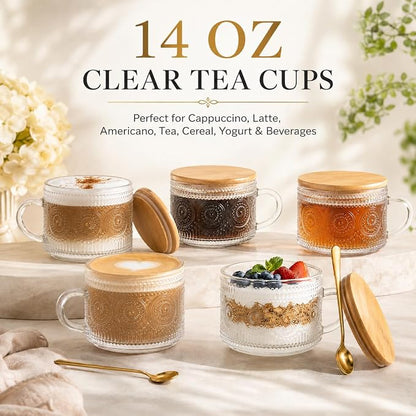 Semderm Vintage Glass Coffee Mugs Set of 2, Overnight Oats Containers - 14oz - Image 4