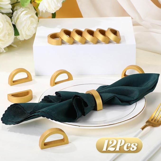 LemonRoad 12 Set Gold Napkin Rings Boho Wedding Wooden Napkin Holders Handmade - Image 4