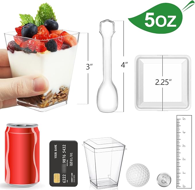 Eupako 100 Pack 5 oz Square Clear Plastic Dessert Cups - Image 2