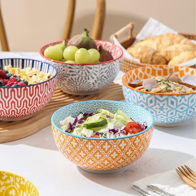 Selamica Ceramic Cereal Bowls Set of 6, 24 Oz Deep Soup Bowls - Image 4