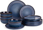 Famiware Starlight Plates and Bowls Dishes Set of 4 (12 Pieces), Ribbed Textured Stoneware Dinnerware Sets- Dishwasher & Microwave Safe, Chip & Scratch Resistant, Starry Blue