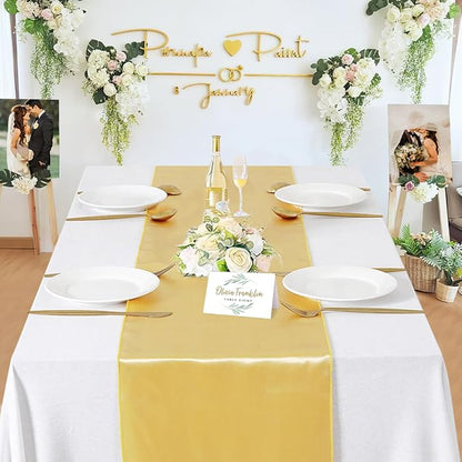 Light Gold Table Runners 16 Pack 12x108 inch Silk Satin Smooth Fabric | Satin - Image 2