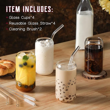 NETANY Drinking Glasses with Glass Straw 4pcs Set - 16oz Highball Glass Cups - Image 2