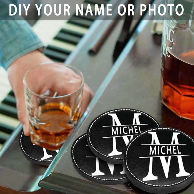 Personalized Coasters, Custom Set of 6 Leather Coaster - Image 5