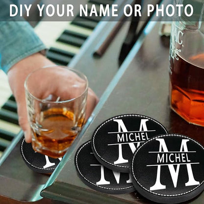 Personalized Coasters, Custom Set of 6 Leather Coaster - Image 5
