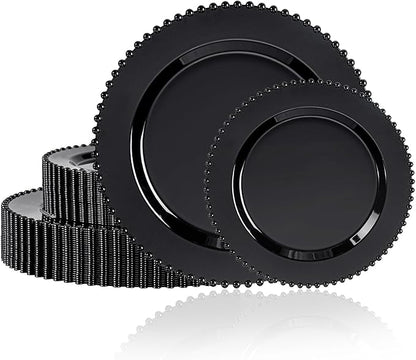U-QE 60PCS Black Plastic Plates - Heavy Duty Black Disposable Plates Including 30PCS 10.25'' Dinner & 30PCS 7.5'' Dessert Plates -Hard Plastic Plate for Party Wedding Bridal Shower