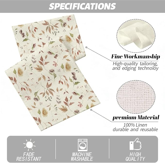 Floral Leaves Flower Table Runner, Wild Flowers and Leaves Seasonal Decor | - Image 2