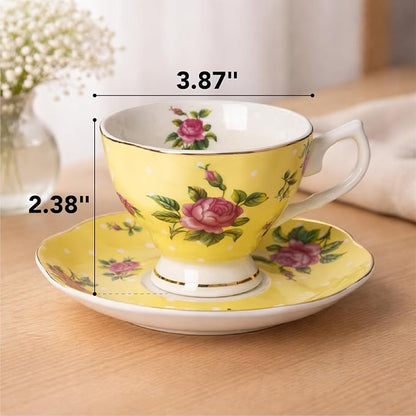 BTaT- Floral Tea Cups and Saucers, 8 oz, Fine Porcelain Teacup Set - Image 4
