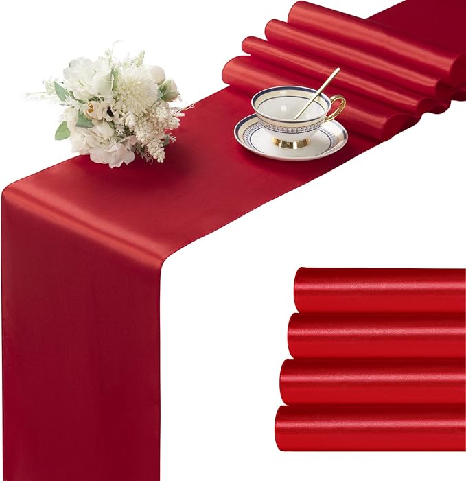 Manyshofu Red Satin Table Runner 12x108 by Manyshofu