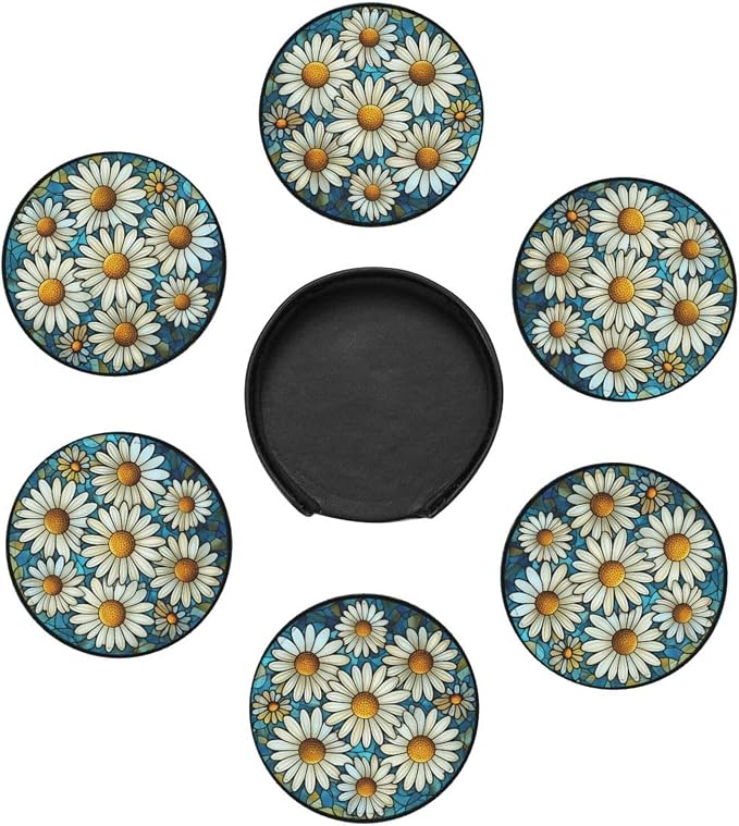 Daisy Coasters for Drinks, Daisy Decor Bar Drink Coasters for Coffee Table - Image 4