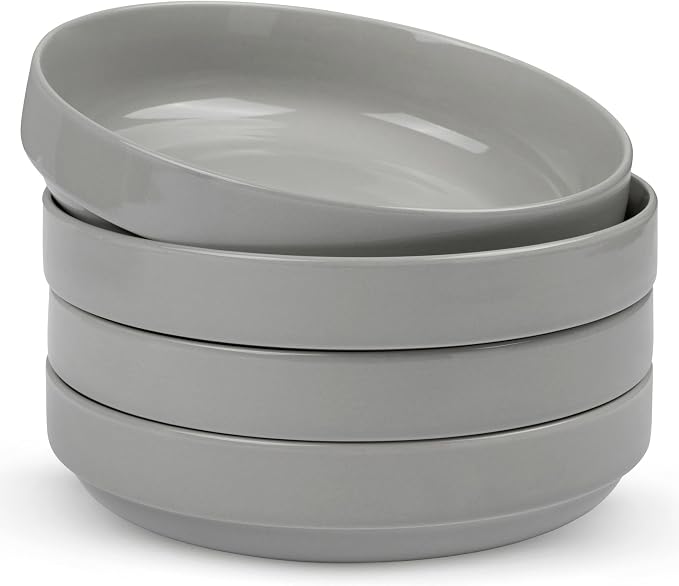 KooK Ceramic Large Pasta Bowls, Microwave and Dishwasher Safe, Shallow Serving by Kook