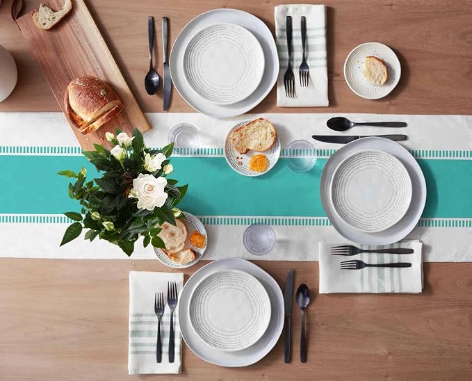 Teal Stripes Table Runners 120 inches Long, Farmhouse Burlap Table Runner - Image 3